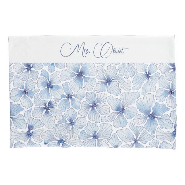Elegant Blue Flowers Pillowcase (Front)