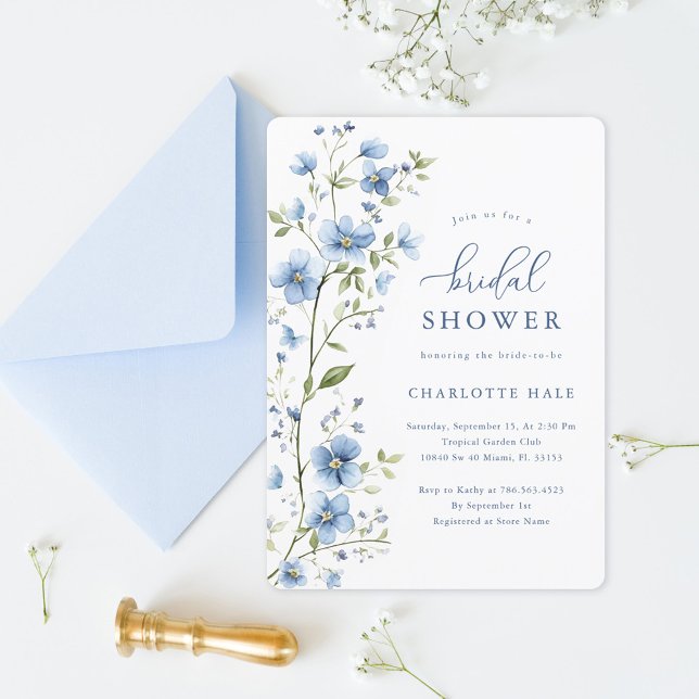 Elegant Blue Flowers Watercolor Bridal Shower Invitation (Creator Uploaded)