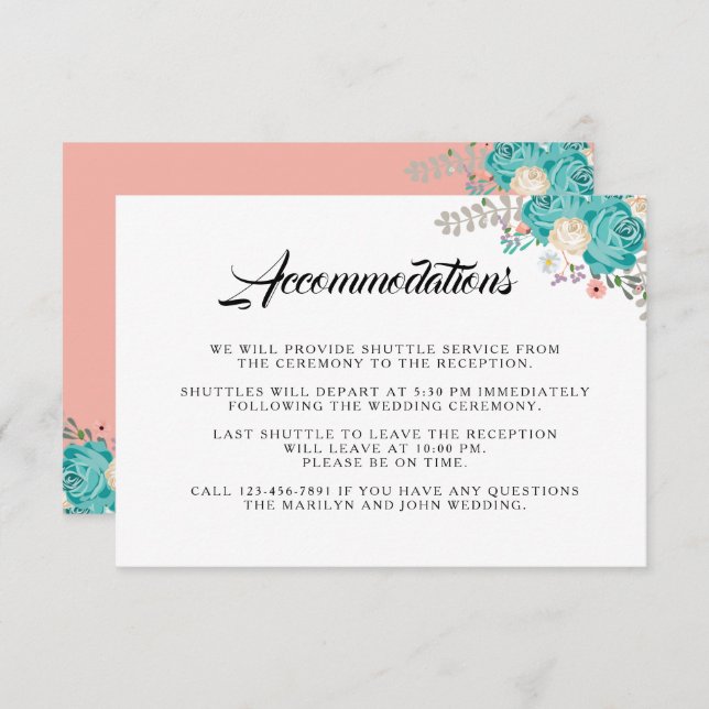 Elegant Blue Flowers Wedding Accommodations Enclosure Card (Front/Back)