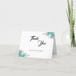 Elegant Blue Flowers Wedding Floral Watercolor Thank You Card