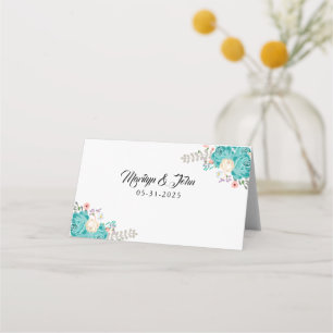 Elegant Blue Flowers Wedding Place Card