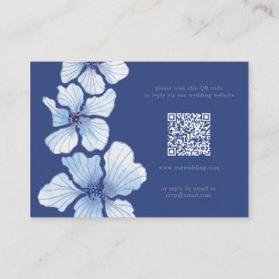Elegant Blue Flowers Wedding RSVP QR Code Enclosure Card