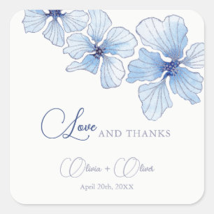 Elegant Blue Flowers Wedding Square Sticker