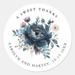 Elegant Blue Flowers Wedding Thank You Stickers