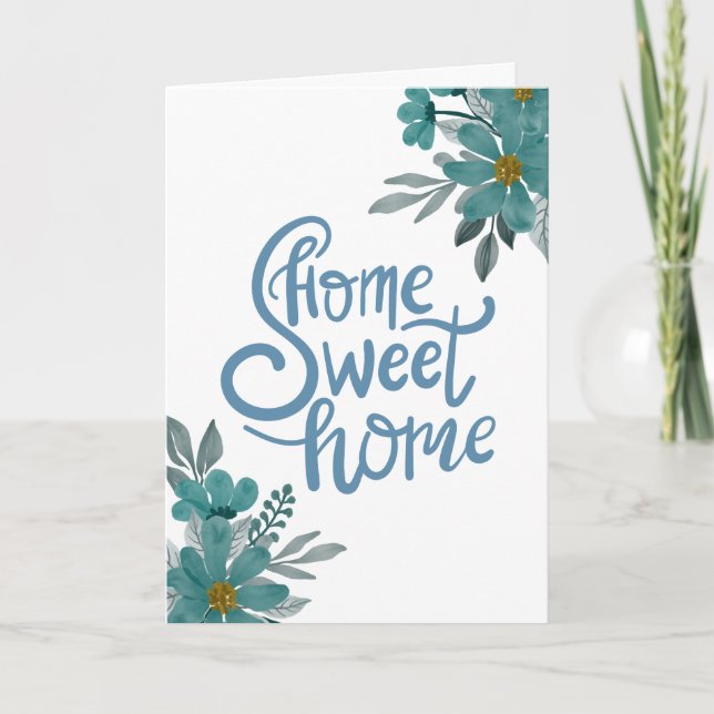 Elegant Blue Flowers Welcome New Home Sweet Home  Card (Front)