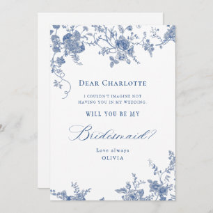 Elegant Blue Flowers Will You Be My Bridesmaid Invitation