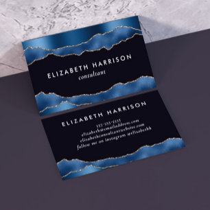 Elegant Blue Foil Glitter Black Business Card