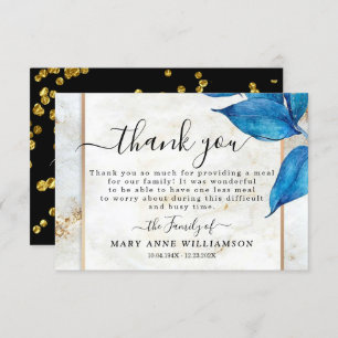 Elegant Blue Foliage Funeral Food Thank You Card