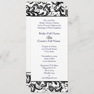Elegant Blue Font Black Damask Wedding Invitation