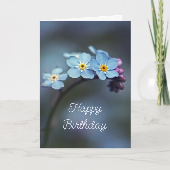 Elegant Blue Forget-me-nots Flowers Happy Birthday Card (Front)