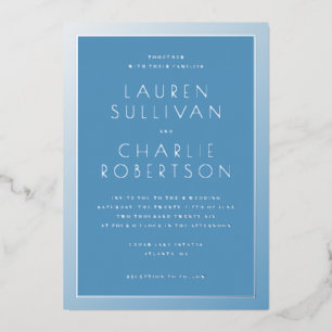 Elegant Blue Formal Wedding Invitation