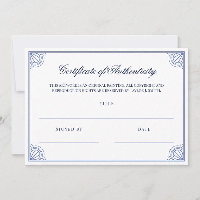 Elegant Blue Frame Certificate of Authenticity (Front)