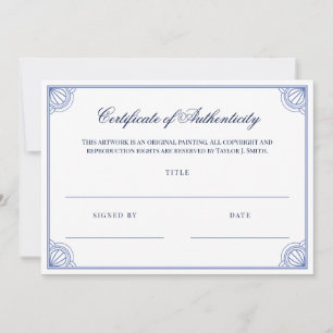 Elegant Blue Frame Certificate of Authenticity