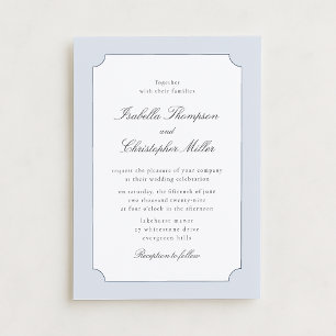 Elegant Blue Frame Classic Wedding Invitation Kró