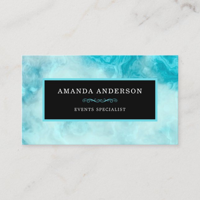 Elegant Blue Frame on Blue Marble | Business Card (Front)