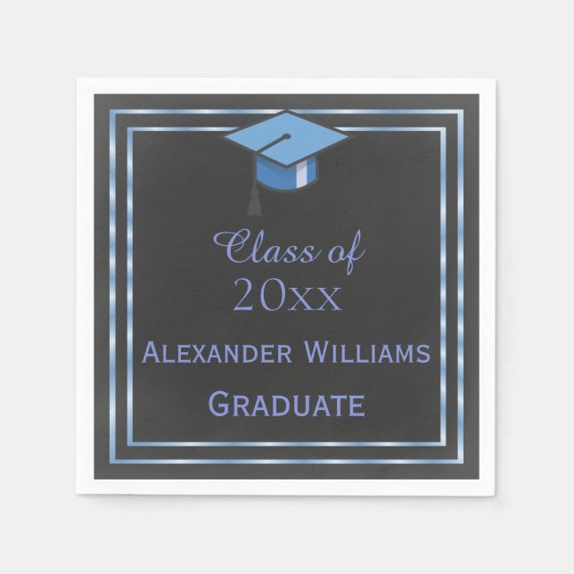 Elegant Blue Framed Graduation Napkin (Front)