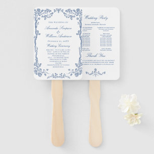 Elegant Blue France Flowers Wedding Program Hand Fan