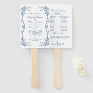 Elegant Blue France Flowers Wedding Program Hand Fan