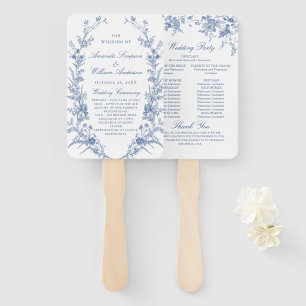 Elegant Blue France Flowers Wedding Program Hand Fan
