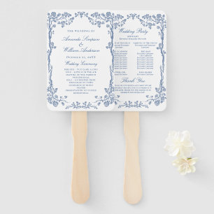 Elegant Blue France Flowers Wedding Program Hand Fan