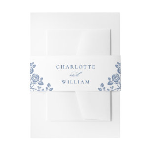 Elegant Blue France Vintage Garden Flowers Wedding Invitation Belly Band