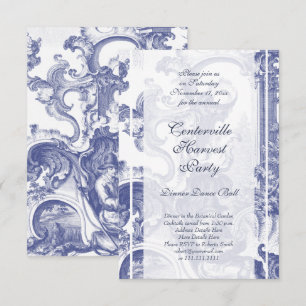 Elegant Blue French Baroque Toile Invitation