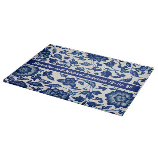 Elegant Blue French Country Chinoiserie Names Year Cutting Board