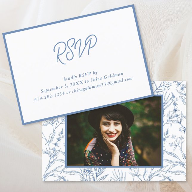 Elegant Blue French Floral Bat Mitzvah RSVP Card (Elegant Blue French Floral Bat Mitzvah RSVP Card
)