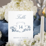 Elegant Blue French Floral Crest Table Number<br><div class="desc">Elegant ornate dusty blue floral crest adapted from classic 18th century French engraving with text fields for personalisation.</div>