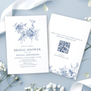 Elegant Blue French Garden BRIDAL SHOWER QR code Invitation