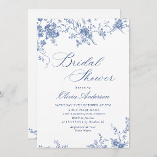 Elegant Blue French Garden BRIDAL SHOWER QR code Invitation