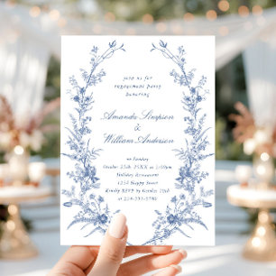 Elegant Blue French Garden Engagement Party Invitation