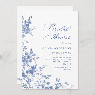 Elegant Blue French Garden Floral BRIDAL SHOWER Invitation