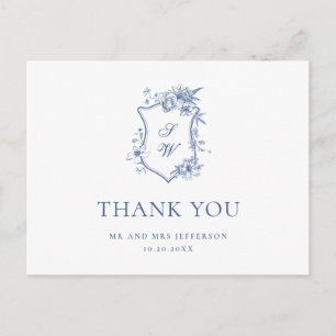 Elegant Blue French Garden Floral Thank You Postcard