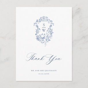 Elegant Blue French Garden Floral Thank You Postcard
