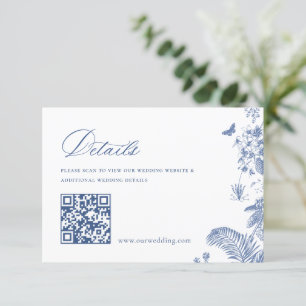 Elegant Blue French Garden Floral Wedding Details  Enclosure Card