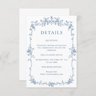 Elegant Blue French Garden Floral Wedding Details Enclosure Card
