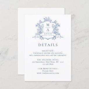 Elegant Blue French Garden Floral Wedding Details Enclosure Card