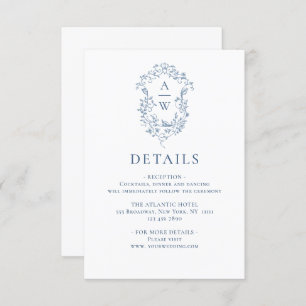 Elegant Blue French Garden Floral Wedding Details Enclosure Card