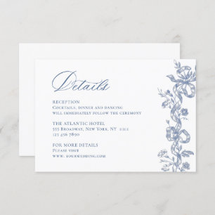 Elegant Blue French Garden Floral Wedding Details Enclosure Card