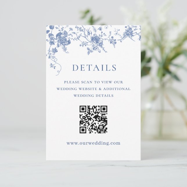 Elegant Blue French Garden Floral Wedding Details Enclosure Card (Standing Front)