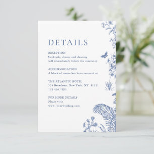 Elegant Blue French Garden Floral Wedding Details Enclosure Card