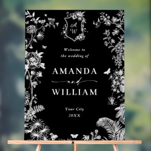 Elegant Blue French Garden Floral Wedding Welcome Acrylic Sign