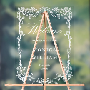 Elegant Blue French Garden Floral Wedding Welcome Acrylic Sign