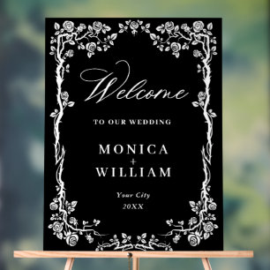 Elegant Blue French Garden Floral Wedding Welcome Acrylic Sign