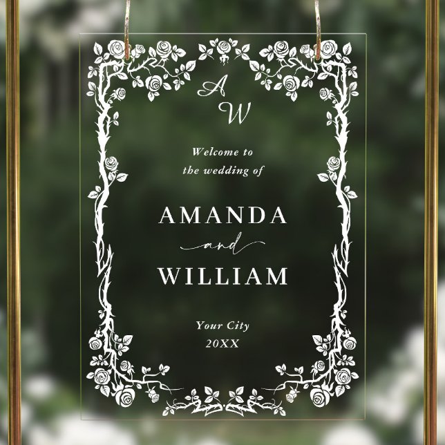 Elegant Blue French Garden Floral Wedding Welcome Acrylic Sign (Creator Uploaded)