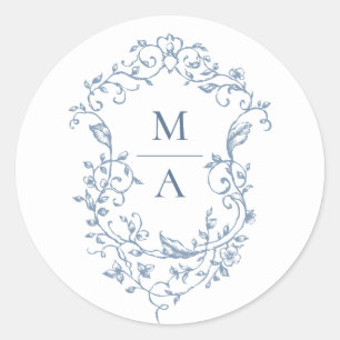 Elegant Blue French Garden Flowers Wedding Classic Round Sticker