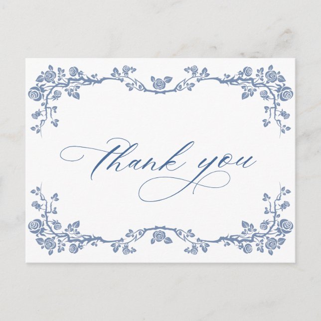Elegant Blue French Garden Thank You Postcard (Front)
