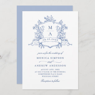 Elegant Blue French Garden Wedding QR code Invitation