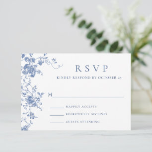 Elegant Blue French Roses Garden Toile Wedding RSVP Card